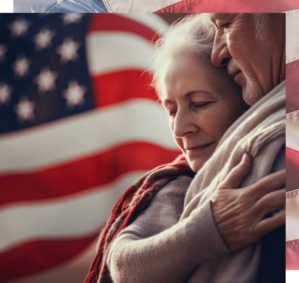 Couple Embracing in front American Flag