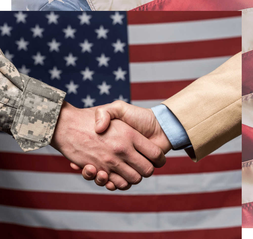 Soldier Shaking Hands in Front of US Flag